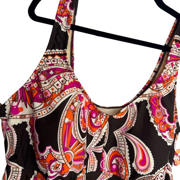 Vintage Merona Plus Size 22W Paisley Print Ruched Tankini Top With Built-In‎ Bra - Picture 2 of 9